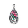 wholesale Silver S990 Retro Resin Enamel Lotus Filigree Pendant with Six-Syllable Mantra on Back for Sweater Chain-0-4
