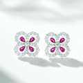 S925 Silver Zirconia Four-Leaf Clover Stud Earrings, High-Carbon Diamond, Ins Style-0-3