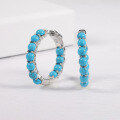 wholesale 925 Silver European-style Zircon Cultured Ruby Synthetic Turquoise Hoop Earrings Fashionable and Unique Gemstone Earrings-0-9
