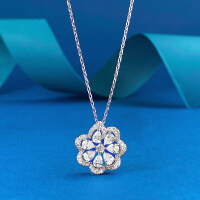 wholesale S925 Silver Lace Edge Necklace Style Hollow-Out Diamond-Simulant Pendant Floral Flower Pendant Jewelry-N256 White Diamond >925 Silver