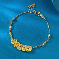 wholesale Metal material, Zhuo Zhifan Jewelry Xiaohongshu same style Five Emperor Coins new Chinese national trend high sparkle crushed ice money bracelet for women-B151 Five Emperors Coin Bracelet 925 Silver