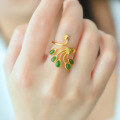 wholesale Sterling Silver with Certificate, New Chinese Style Palace Vintage Gold Phoenix Inlaid Jade Openable Women's Ring, Hetian Jasper Ring-0-5