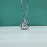 wholesale 18k Gold Plated 925 Sterling Silver Moissanite Center Circle Enamel Pendant Hollowed Out Collarbone Chain Factory Direct Sales Drop Shipping-One carat (high carbon diamond) necklace 925 silver