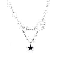 wholesale S925 Sterling Silver Pig Nose Enamel Star Tassel Necklace, Ins Niche Light Luxury Minimalist Style Accessory-259FL/approx. 9.13g 925 silver
