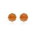 wholesale S925 Sterling Silver Electroplated 14K Real Gold Autumn Winter Minimalist Carnelian Stud Earrings-0-0