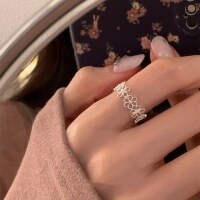 wholesale S925 Sterling Silver Ethereal Hollow-Out Floral Ring, Gentle and Elegant, Sweet and Unique, High-End Sense Index Finger Band-Silver>Adjustable opening