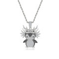 wholesale Pure silver creative domineering kirin dragon head hip-hop penguin pendant exaggerated full diamond mixed color hiphop unisex necklace-0-4