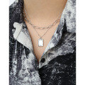 wholesale S925 Sterling Silver 319 Korean Version Collarbone Chain Ins Niche Minimalist Geometric Square Plate English Pendant Necklace for Women-0-3