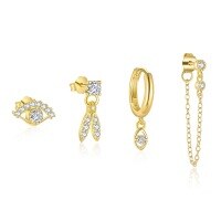 wholesale S925 Sterling Silver Fashionable And Versatile Eye Earrings For Women With Micro-paved Zirconia-Single four-piece set 925 silver