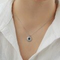 wholesale S925 Sterling Silver Cross-Border Light Luxury Women's Necklace, Fashionable and Elegant Blue Eye Design Round Pendant Collarbone Chain-0-0