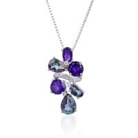 wholesale S925 Silver Fashionable Light Luxury Gemstone Necklace Pendant for Women, Personalized and Elegant Design with Inlaid Colored Crystal-Natural Amethyst &gt;925 Silver