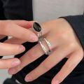 wholesale S925 Sterling Silver Black Onyx Oval Ring for Women, Small and Niche, Light Luxury, Minimalist, Understated Style, Geometric Ring with a High-End Feel-0-0