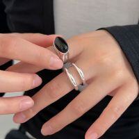 wholesale S925 Sterling Silver Black Onyx Oval Ring for Women, Small and Niche, Light Luxury, Minimalist, Understated Style, Geometric Ring with a High-End Feel-Sterling Silver-Geometric