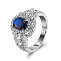 wholesale S925 Sterling Silver Cloud-Pull Fashion Lab-Created Aquamarine Diamond Ring, Women's Small Luxury Advanced-Platinum 9