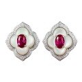 wholesale S925 Sterling Silver New Jewelry 4*6 Pigeon Blood Red Simulated Diamond Oval Earrings, Simple Vintage Elegance-0-4