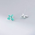 wholesale S925 Sterling Silver Mint Green Four-Petal Flower Earrings, Small Fresh, Sweet, Ins Style, Niche Design M06701-0-4