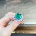 wholesale S925 Sterling Silver Muzo Green Emerald with Inclusions 12X12 Diamond Ring Full Diamond Extravagant Setting Cross-Border Ring for Women-0-3