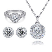 wholesale 925 Sterling Silver Cross-Border Hit Zircon Ring, Necklace, and Ins-Style Earrings Jewelry Set (Three-Piece)-Ring TL-224 + Earrings TLED062 + Necklace TLXL071  US Size 7#