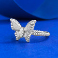 wholesale S925 Sterling Silver Plant-inspired Vintage Brushed Dreamy Butterfly Ring, Fashionable and Versatile with a High-end Feel-0-1