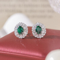 wholesale S925 Sterling Silver New High-end Jewelry Lab-grown Emerald Set 3-carat Oval Pendant and Earrings-Cultured Emerald Earrings S925