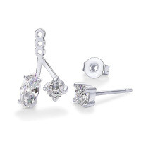 S925 Sterling Silver Moissanite Earrings, Simple and Versatile, Two-Way Wear-Two-way earrings [White Gold]  925 Sterling Silver with all-moissanite diamonds