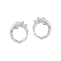 wholesale S925 Sterling Silver 788 Round Diamond Hollowed-out Irregular Wave Design Earrings for Women-Burnt Silver【Swimming】/with sterling silver ear plugs 925 silver