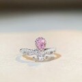 wholesale S925 Sterling Silver Ring with Teardrop High Carbon Diamond, Light Luxury Pink Diamond, Ins Style Minimalist Japanese and Korean Pear-Shaped Ring-0-1
