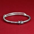 wholesale 999 Silver Lucky Cat Auspicious Cloud Bracelet for Women, Pure Silver New Chinese-style Youthful Adjustable Antique Artisan Bangle-0-5