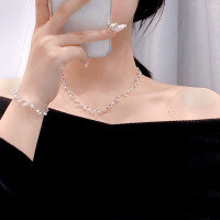 wholesale S925 Sterling Silver Korean Minimalist Pearl Necklace and Bracelet Set for Women, Fairy-like Sweet Jewelry Two-Piece Set-Pearl Bracelet TD000406