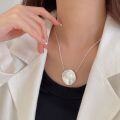 wholesale S925 Sterling Silver Unique Personality Large Round Pendant Necklace for Women, Korean High-End Custom Spring and Summer New Edition Advanced Embellished Long Chain-0-2