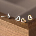 wholesale S925 Sterling Silver Sweetheart Stud Earrings with Diamond Accents and Hollow-Out Heart Design, Dainty and Fresh Style M04124-0-0