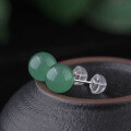 wholesale 925 Sterling Silver Inlaid 8mm Aventurine Earrings, Hanfu Qipao Vintage Style Green Bead Jade Earrings for Women-0-2