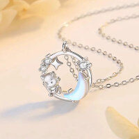 wholesale S925 Sterling Silver Cute Dragon Star Moon Necklace for Women, Moonstone Pendant Collarbone Chain for Year of the Dragon-xb1388--Cute Dragon Necklace