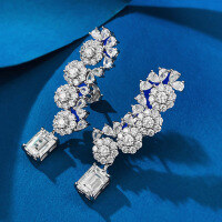 wholesale Sterling Silver New Floral Cluster Flower Stud Earrings for Women, Small Batch Design Long Earrings Fashion Style-E441 White Diamond 925 Silver