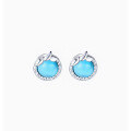 wholesale S925 Sterling Silver Blue Ocean Cat's Eye Earrings for Women, Small Batch Design, High-End Retro Style Elegant Earrings Wholesale-0-5
