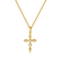wholesale S925 Sterling Silver Light Luxury Cross Pendant Collarbone Necklace, Popular on TikTok, Diamond-Accented Exquisite Necklace Accessory for Women-Silver with zircon gold