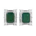 wholesale S925 Silver New 2-Carat Rectangular Simulated Emerald Earrings 7*9mm High Carbon Diamond for Women-0-4