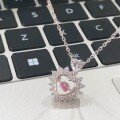 wholesale S925 Sterling Silver Sweetheart Pink Diamond Dainty and Playful Necklace, Fashionable and Sweet Niche Design Gift for Girlfriend-0-1