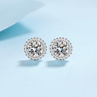 wholesale PT950 gold plated 925 sterling silver earrings women moissanite small windmill four-prong earrings ready for wholesale-5mm zircon 925 silver