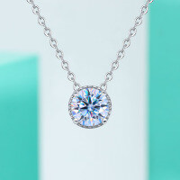 wholesale S925 Sterling Silver Plated Four-Prong Moissanite Necklace for Women, Round Micro-Set Pendant, Fashionable and Minimalist with a Touch of Luxury-2 carat (zircon) necklace
