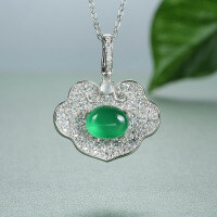 S925 Sterling Silver Necklace with Green Chalcedony Pendant-Jade Ruyi Pendant  925 Silver