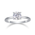 Rhodium-Plated 925 Sterling Silver Four-Prong Moissanite Ring, Dainty Closed Band-0-4