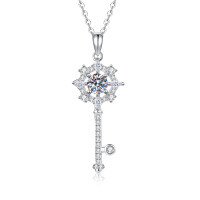 S925 Sterling Silver Moissanite Pendant Necklace, 1ct Eight-Pointed Star Key Design-5mm high-carbon stone  925 silver