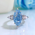 wholesale S925 silver new jewelry style, luxury set with 8*16 aquamarine ring, high-carbon diamond marquise-shaped band-0-1
