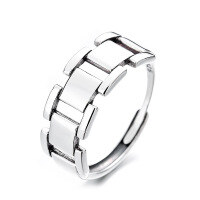 wholesale S925 Sterling Silver Retro Geometric Interlocking Ring Simple Fashion Minimalist Design Versatile Index Finger Ring-571J/approx. 3.2g Adjustable opening