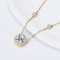 Sterling Silver Geometric Square Moissanite Necklace for Women-0-2