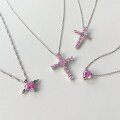 wholesale S925 Sterling Silver Cross Heart Wings Design High-End Feeling Zircon Inlaid Women's Collarbone Chain for Europe and America-0-2