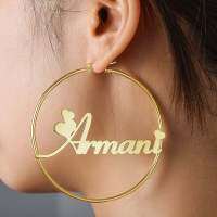 wholesale Metal exaggerated minimalist openwork gold-plated personalized font name hoop earrings-Rose gold