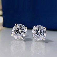 wholesale Metal material first: new round diamond high-carbon diamond stud earrings 7*7mm INS hot-selling ear accessories, drop shipping available-E071 White Diamond &gt;925 Silver