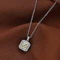 wholesale 925 Silver 2ct Square 7*7 High Carbon Diamond Pendant Necklace, Ins40+3-0-8